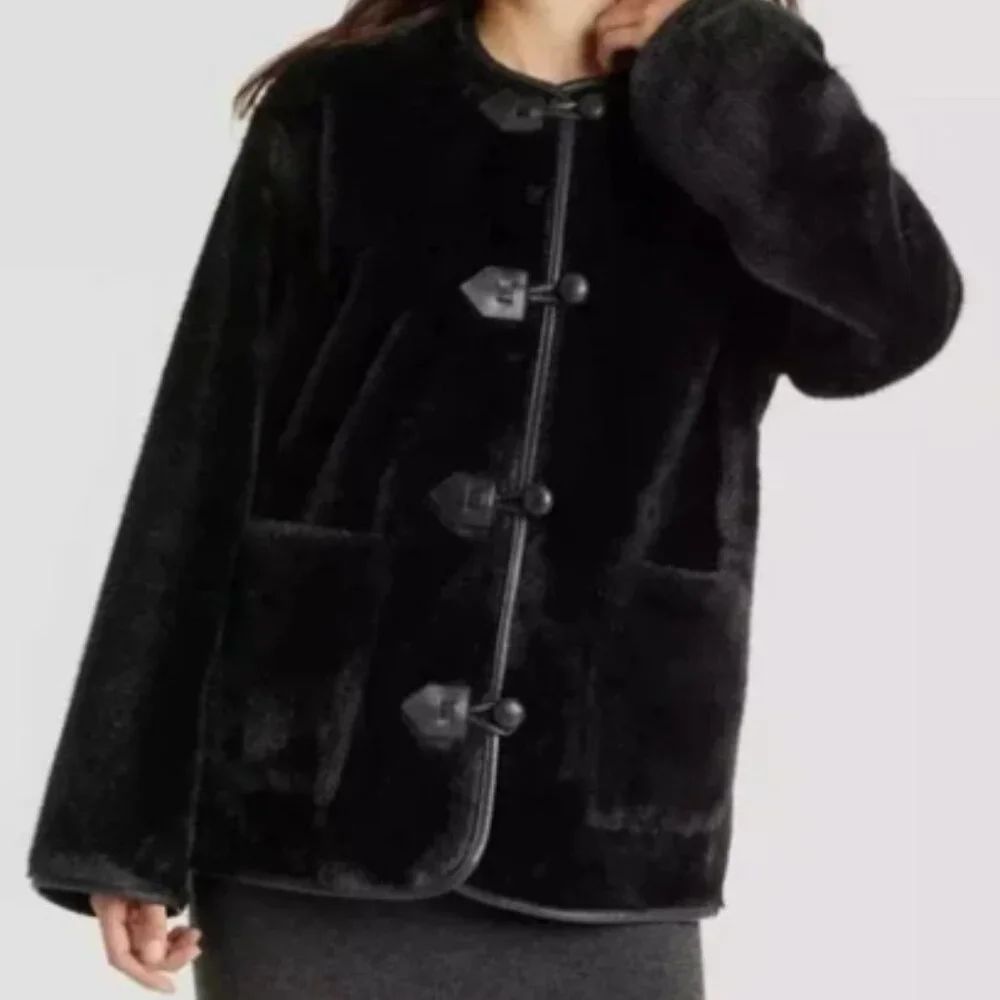NWT Universal Thread Faux Fur Toggle Jacket in Black – Size XL‎ - Picture 12 of 14